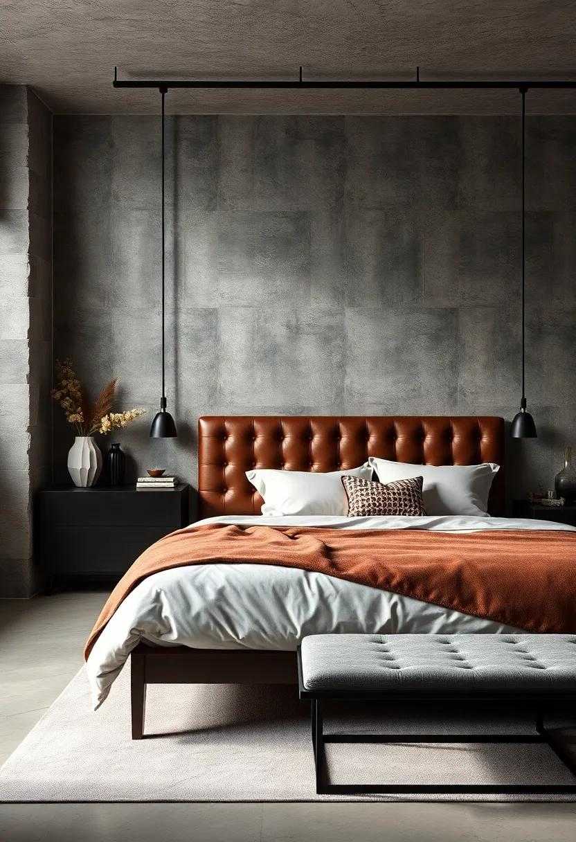 Feature a⁢ leather accent wall behind the bed to create a bold focal point,⁢ complemented by matte ‍black fixtures and neutral linens