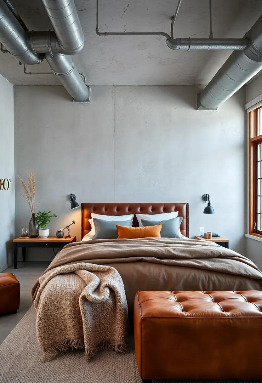 Mix soft ‍leather bedding‍ accessories like throw pillows and a plush blanket with exposed ductwork ceilings for a ⁤balanced modern space