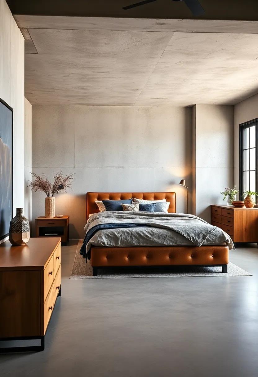 Opt for a leather headboard with visible rivets paired ‌with raw concrete flooring to enhance the⁢ industrial vibe without sacrificing comfort