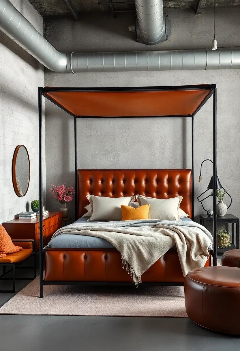 Opt for⁢ a leather canopy bed⁣ with metal frame⁣ accents and neutral textiles to‌ merge sophistication with industrial ‌simplicity
