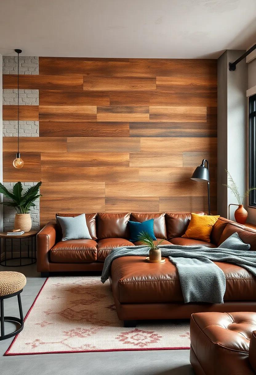 Use a rich brown leather ⁣sectional placed against a ⁢backdrop of reclaimed wood panels⁤ to add warmth ‍to your industrial ⁢bedroom