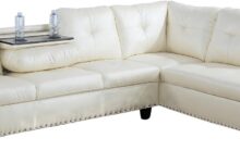 L Shaped Faux Leather Couch With Cozy Chaise Cup Holders