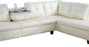 L Shaped Faux Leather Couch With Cozy Chaise Cup Holders