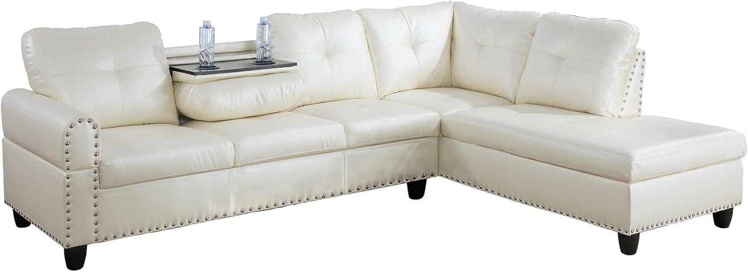 L-Shaped Faux Leather Couch with Cozy Chaise & Cup Holders