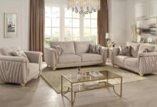Leena 3pc Living Room Set Modern Comfort Meets Elegant Gold Flair