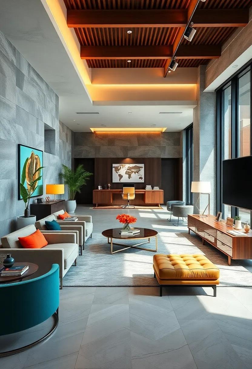 Contemporary Workspace Featuring Bold Color Accents