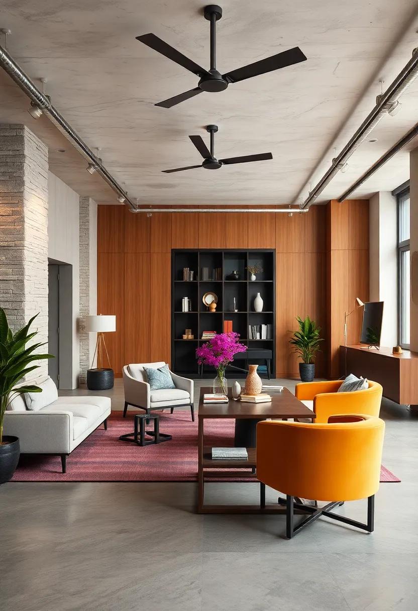 Industrial Chic Office Featuring Metal Fixtures and Concrete Floors