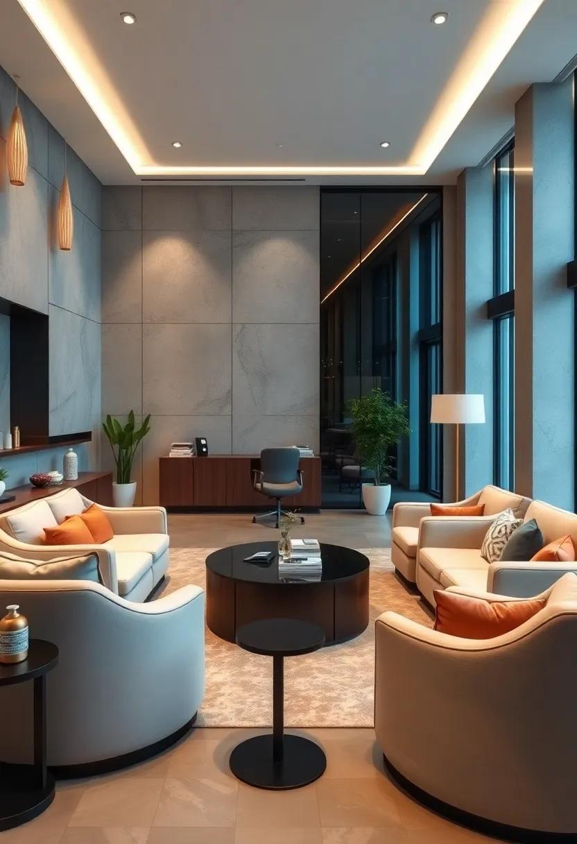 Ultra-Modern Office with Curved Furniture and LED Lighting