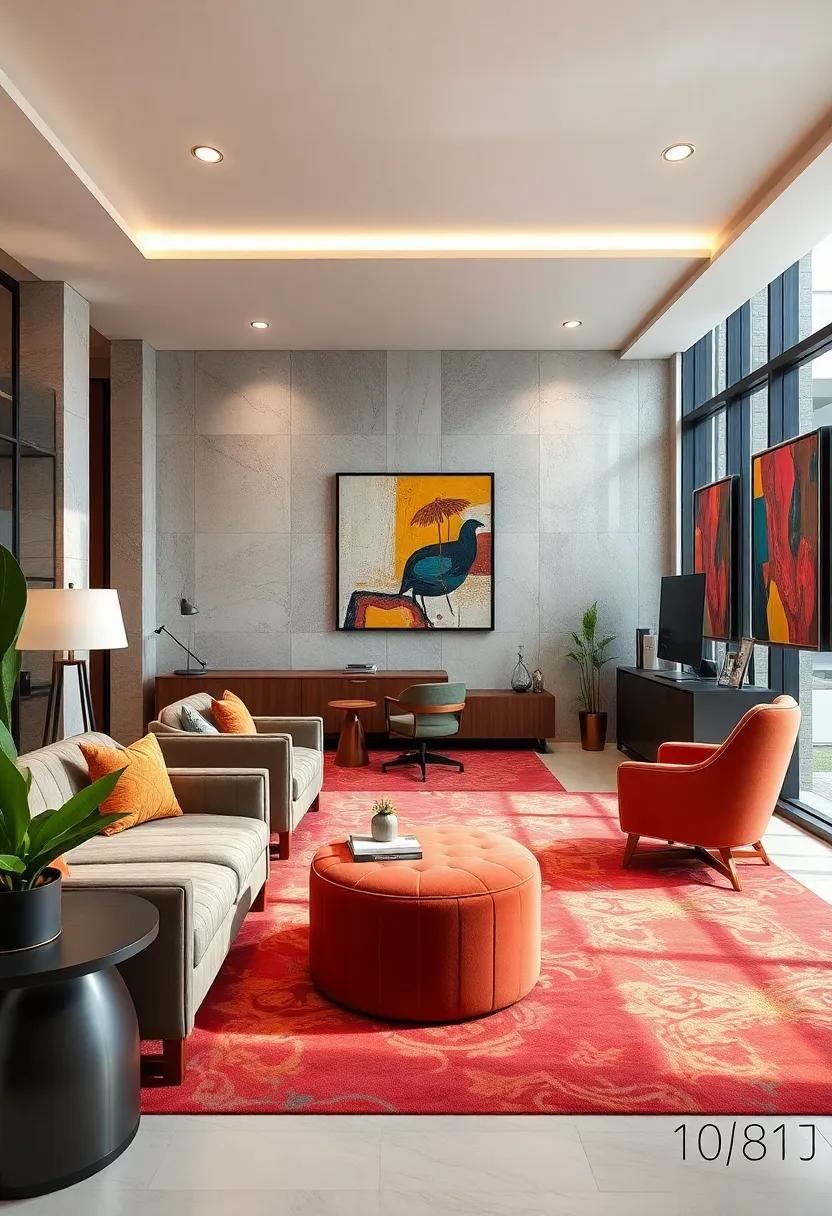 Vibrant Creativity Hub with Colorful Art and Patterned Carpets