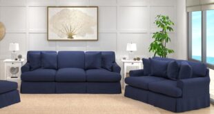 Maykoosh Navy Slipcovered Set Durable Comfort For Busy Homes
