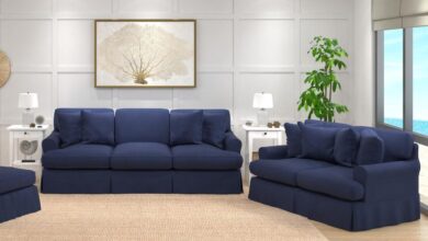 Maykoosh Navy Slipcovered Set Durable Comfort For Busy Homes