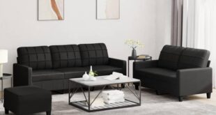 Modern Black Faux Leather Sofa Set Comfort Meets Style For Five