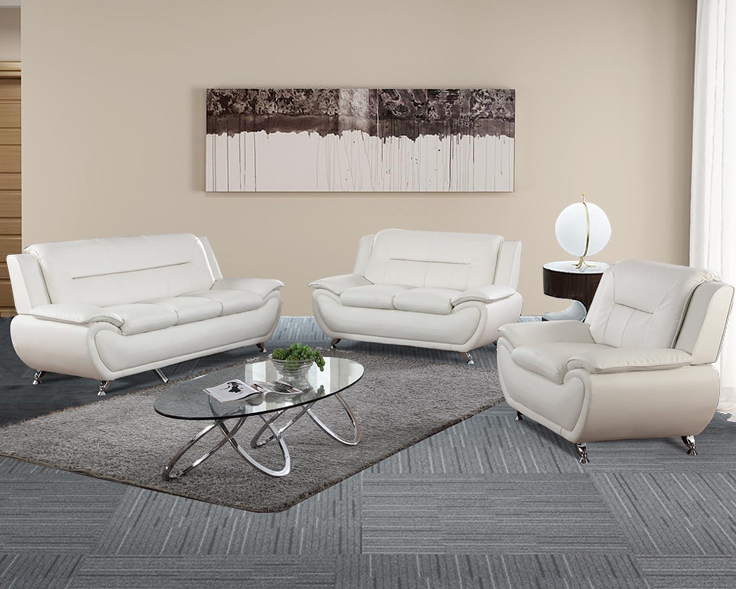 Modern Cream Faux Leather Sofa Set Stylish Comfort For Living Rooms