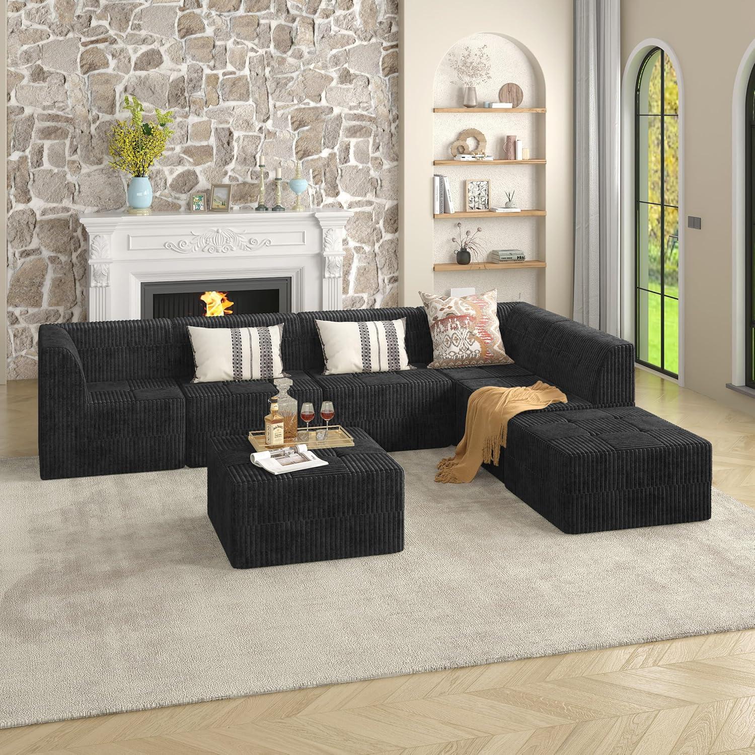 Modern Minimalist Corduroy Sectional Comfort Meets Style In Black