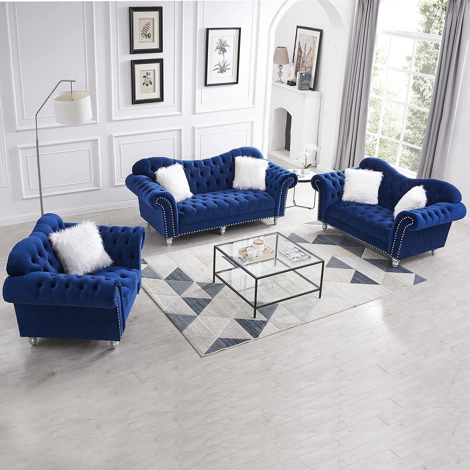Navy Velvet Luxury Sofa Set Crafted Comfort For Living Rooms