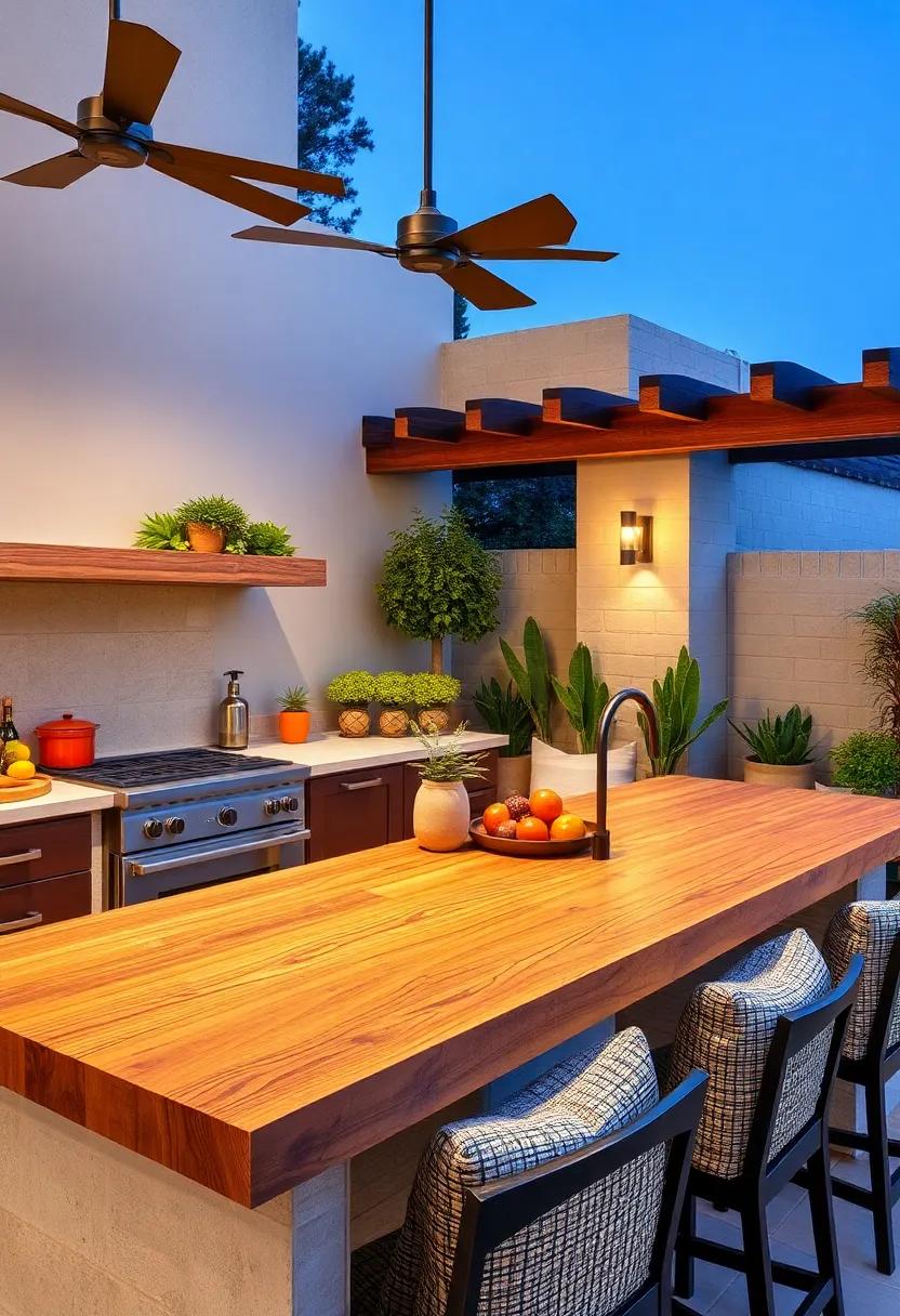 Butcher Block Countertops: Classic⁣ and cozy, butcher block can be sealed for outdoor use to offer a warm ⁣prepping space with a touch of tradition