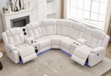 Power Recliner Sectional Sofa with Speakers and LED Glow