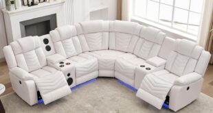 Power Recliner Sectional Sofa with Speakers and LED Glow