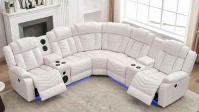 Power Recliner Sectional Sofa with Speakers and LED Glow