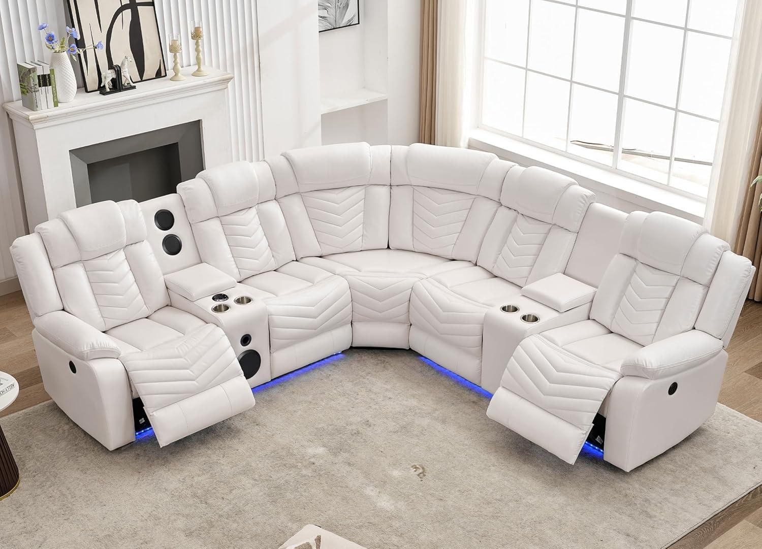 Power Recliner Sectional Sofa with Speakers and LED Glow