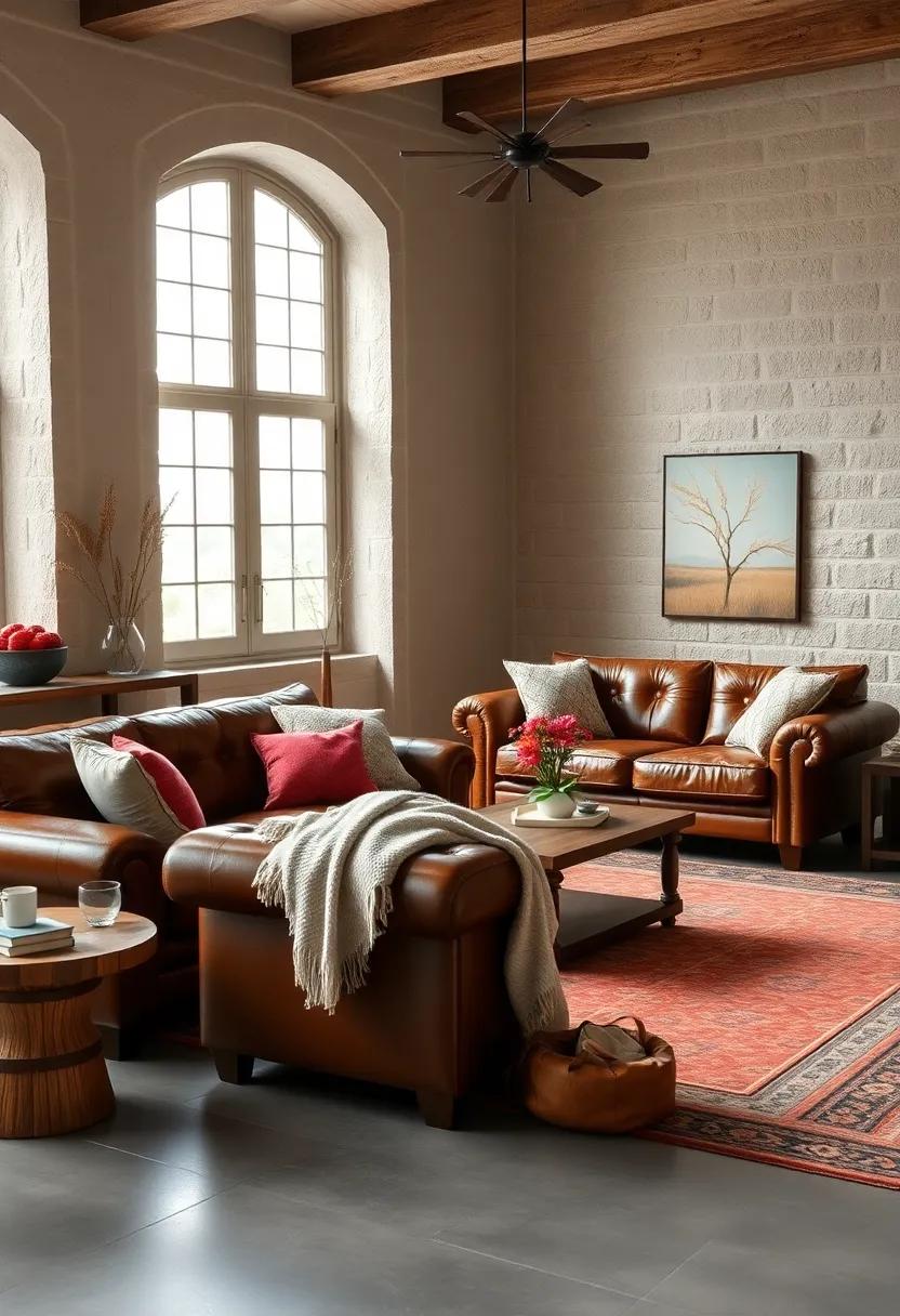 Vintage Leather Sofas Paired with Soft Wool Throws