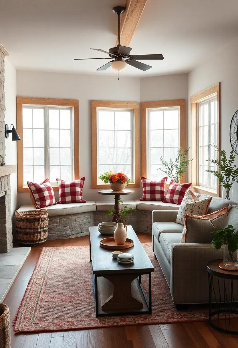 Cozy window Seats with Plaid Cushions