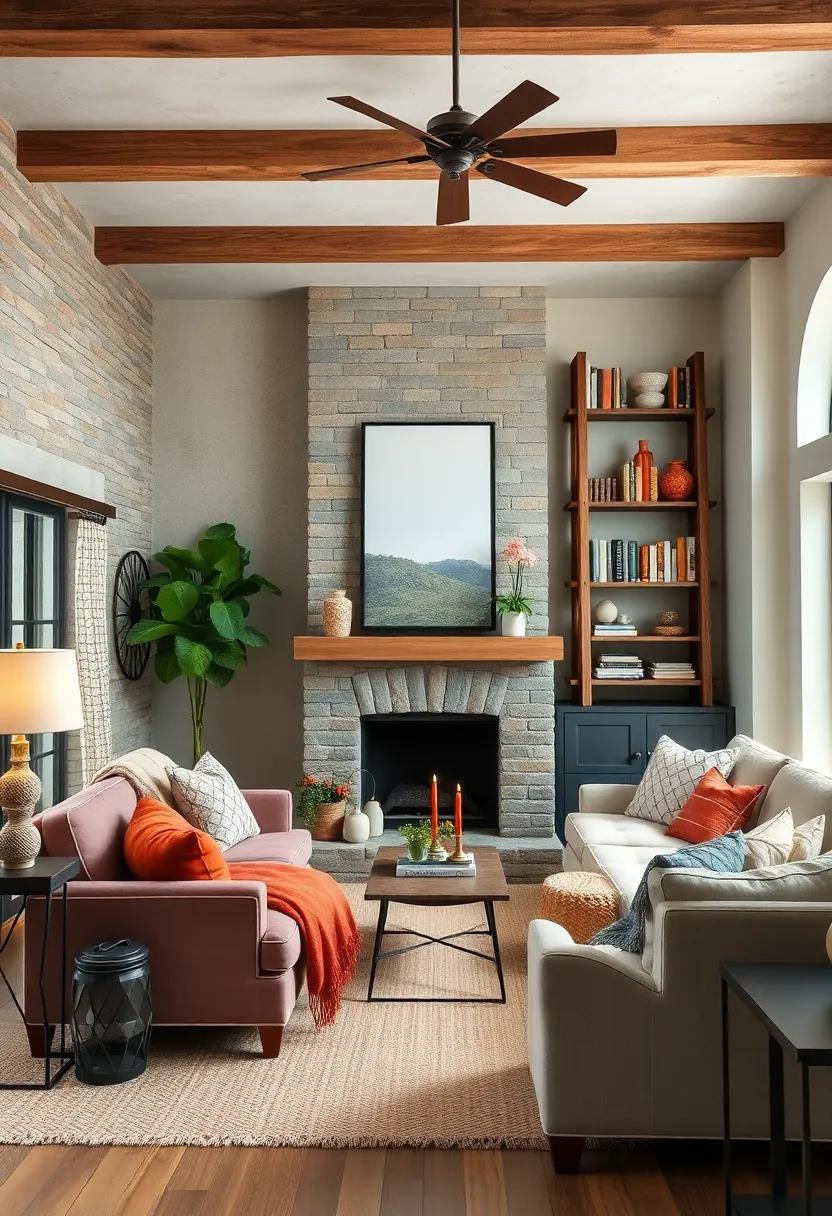 Rustic Ladder Shelves Displaying Books and Decor