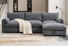 Spacious L Shaped Chenille Sofa With Smart Storage And Charging