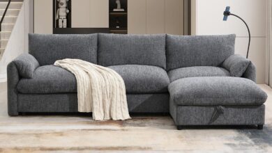 Spacious L Shaped Chenille Sofa With Smart Storage And Charging