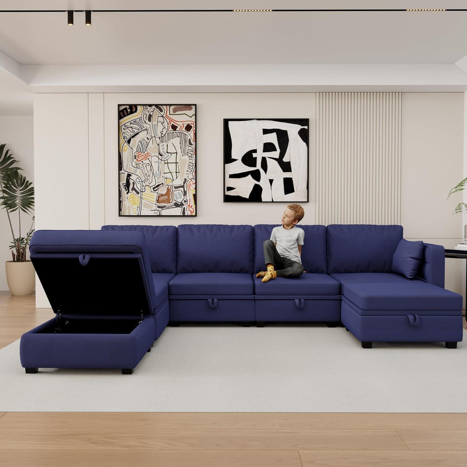 Spacious Navy Modular Sofa Comfort Meets Smart Storage Solutions
