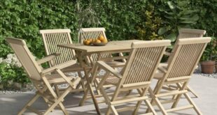 Spacious Solid Teak Patio Set With Folding Chairs For Outdoor Dining