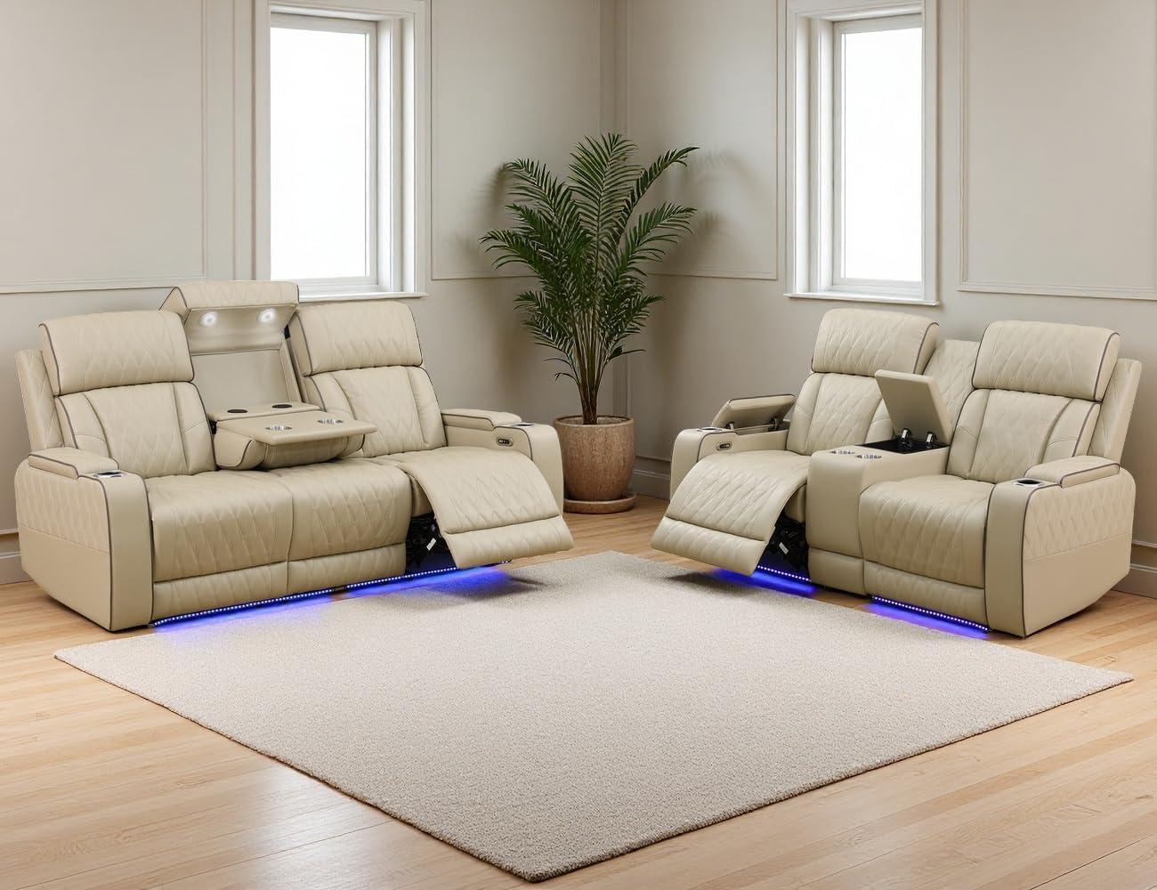 Unwinding In Style Exploring The Khaki Leather Recliner Set