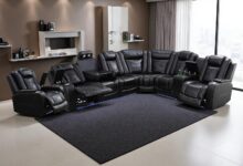 Unwinding Together On A Sleek Reclining Leather Sofa Set