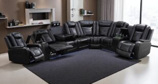 Unwinding Together On A Sleek Reclining Leather Sofa Set