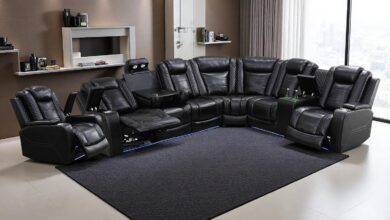 Unwinding Together On A Sleek Reclining Leather Sofa Set