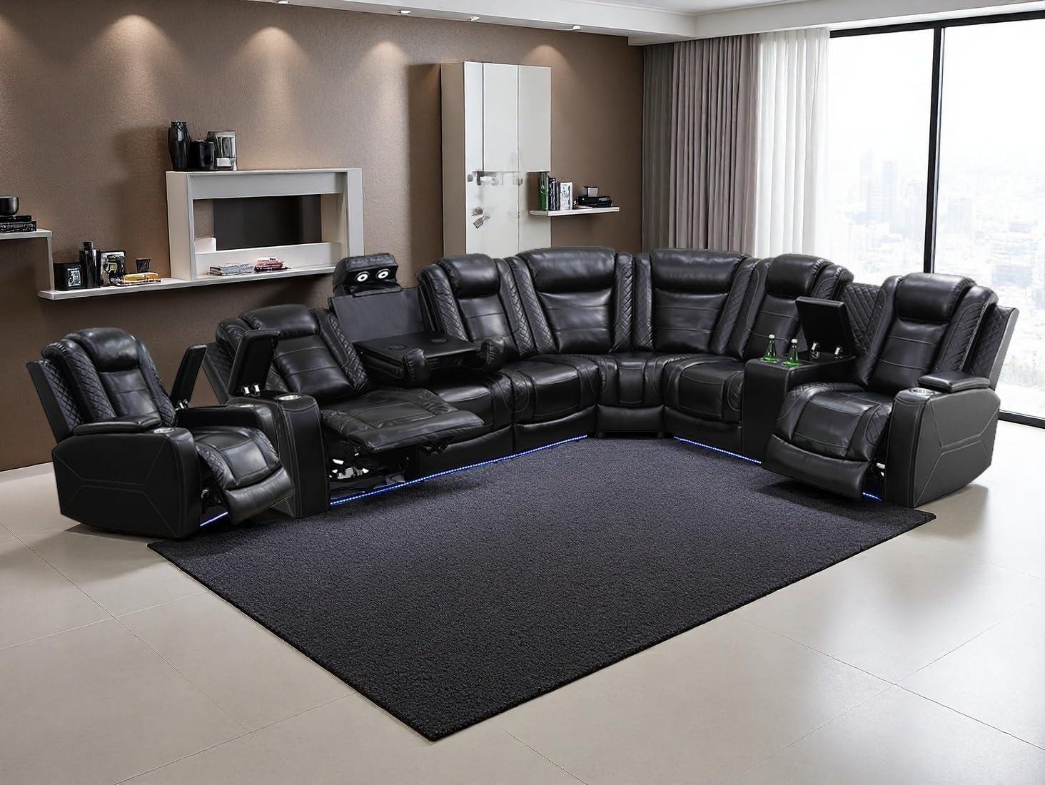 Unwinding Together On A Sleek Reclining Leather Sofa Set