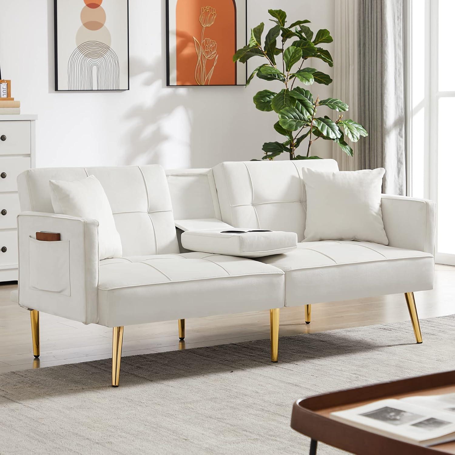 Velvet Loveseat Sofa Bed with Cup Holders: Stylish & Functional