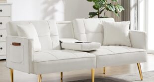 Velvet Loveseat Sofa Bed With Cup Holders Stylish Functional