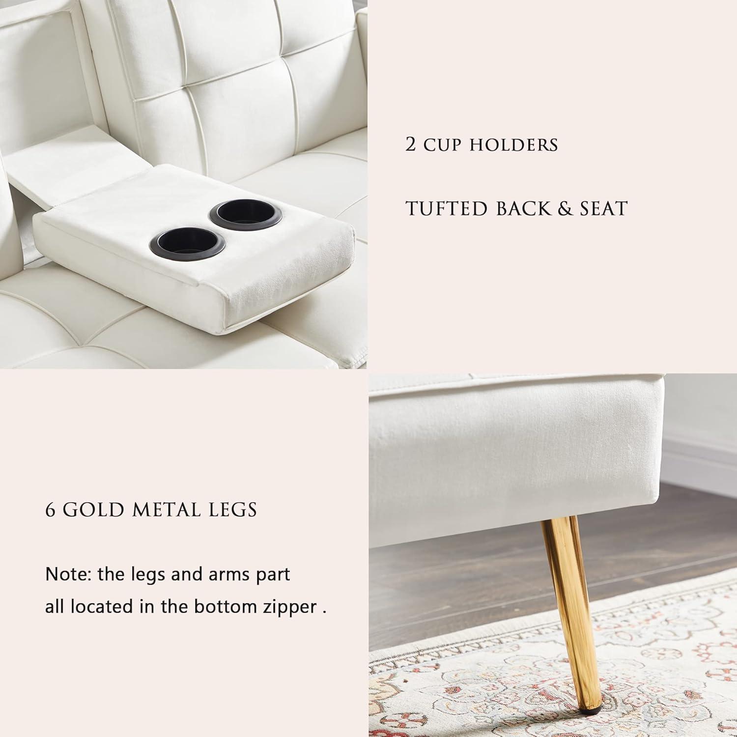 Velvet Loveseat Sofa Bed with Cup Holders: Stylish & Functional