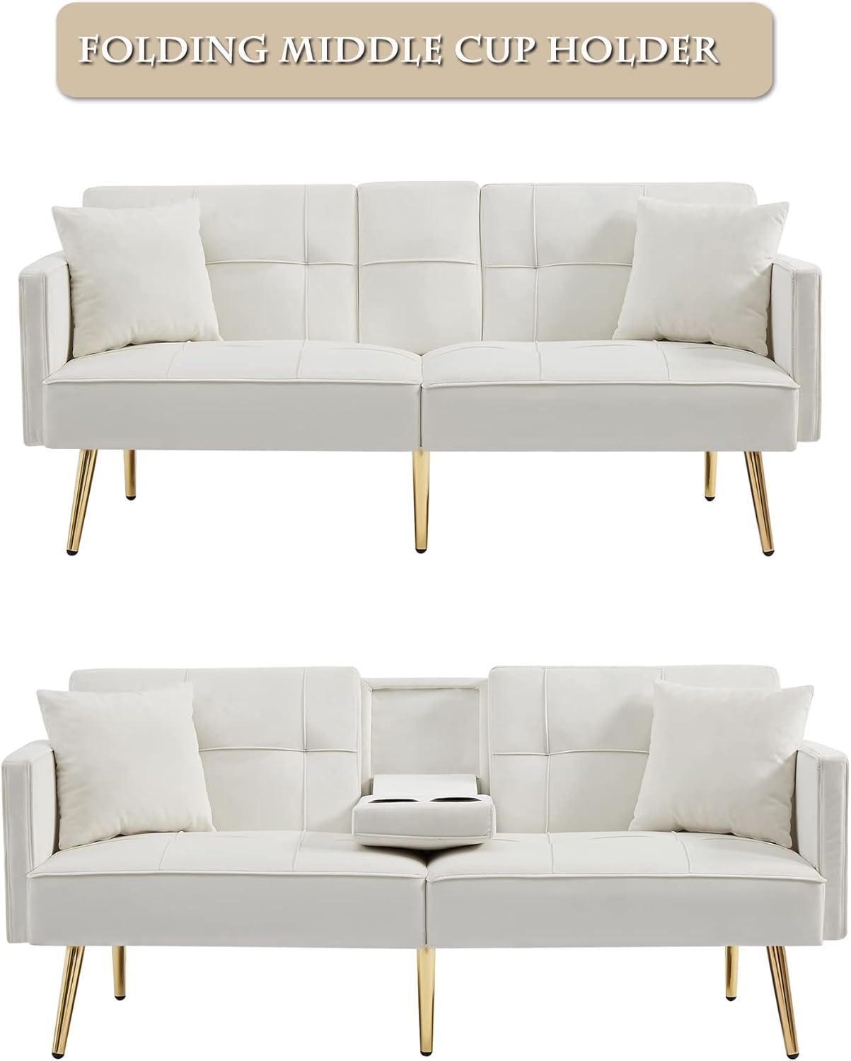 Velvet Loveseat Sofa Bed with Cup Holders: Stylish & Functional