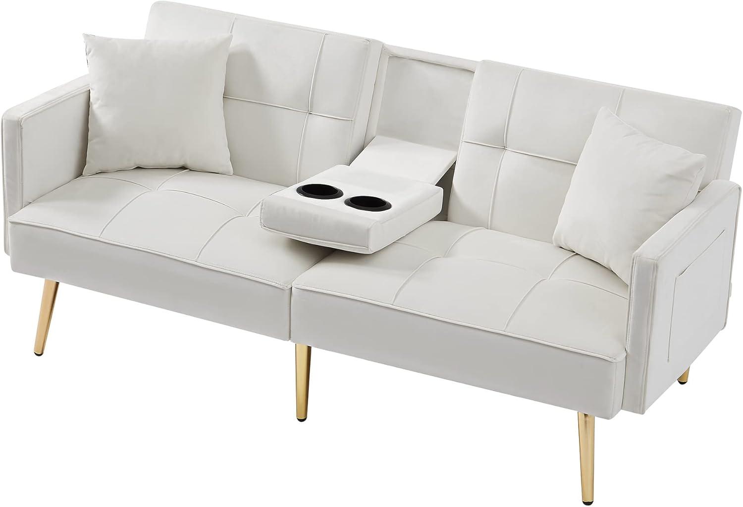 Velvet Loveseat Sofa Bed with Cup Holders: Stylish & Functional
