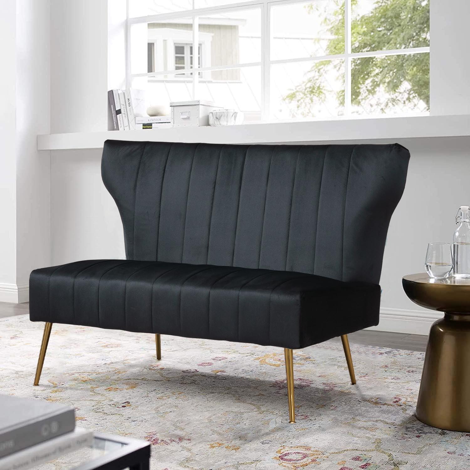 Velvet Loveseat With Golden Legs Style Meets Small Space Comfort