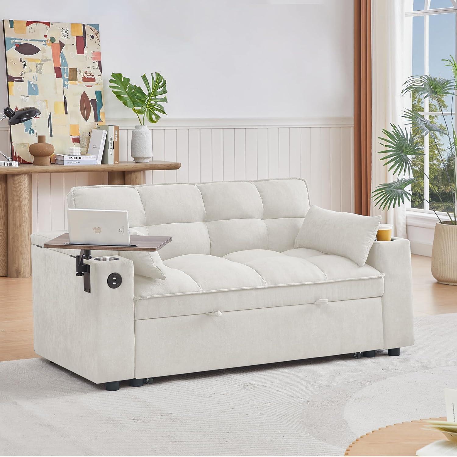 Versatile 3 In 1 Chenille Sofa Bed With Storage And Usb Features