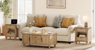 Wampat Oak Coffee Table Set Stylish Storage With Charging Power