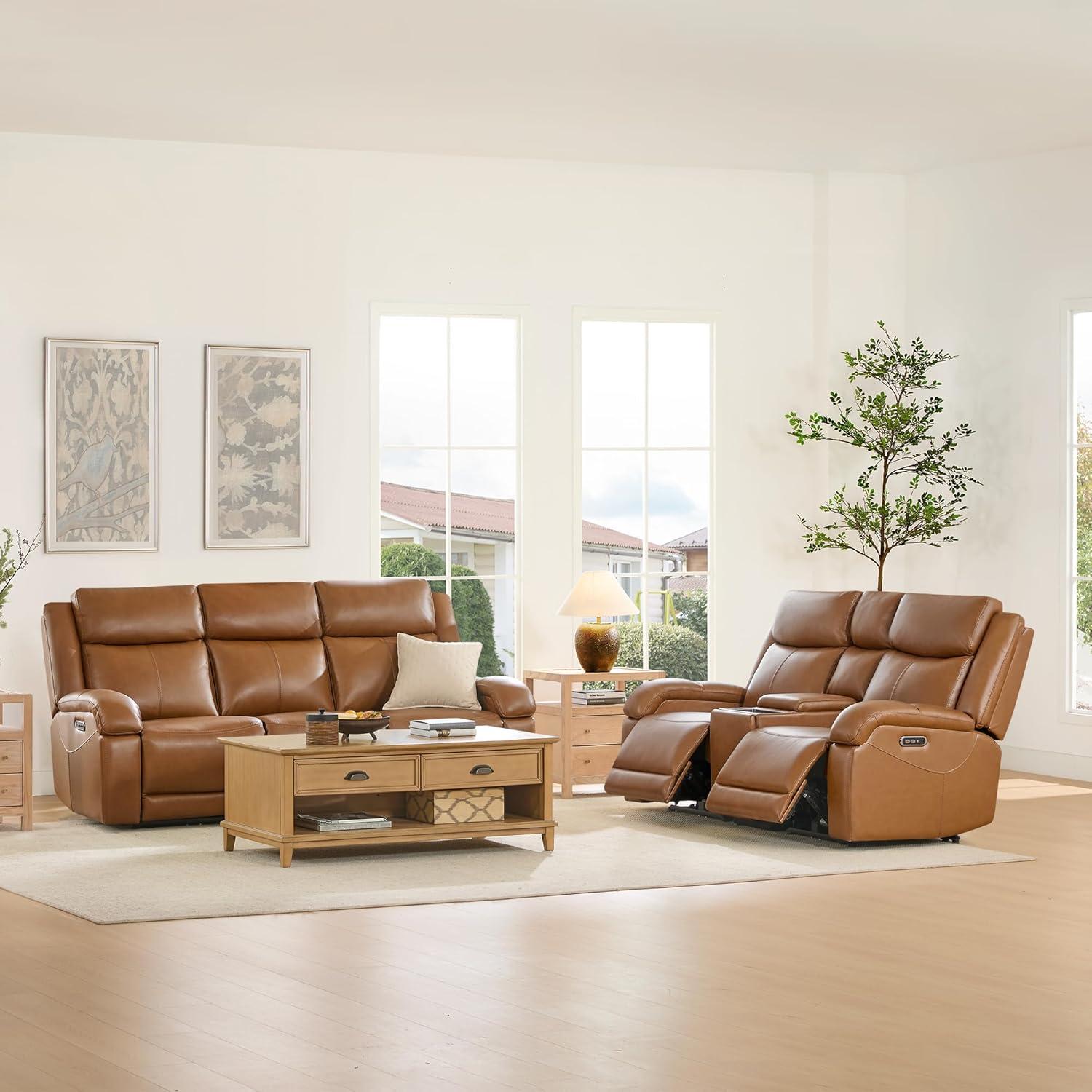 Power Reclining Leather Sofa Set with Tech and Storage Flair