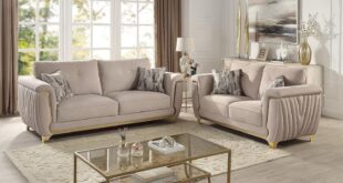 Elevating Living Spaces with Gold-Accented Beige Upholstery Set