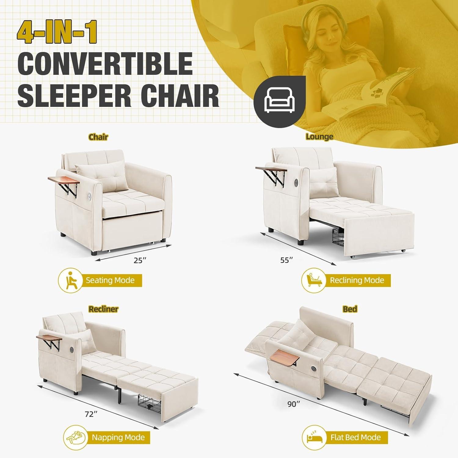 4-in-1 Sleeper Chair: Comfort, Storage & Style Combined