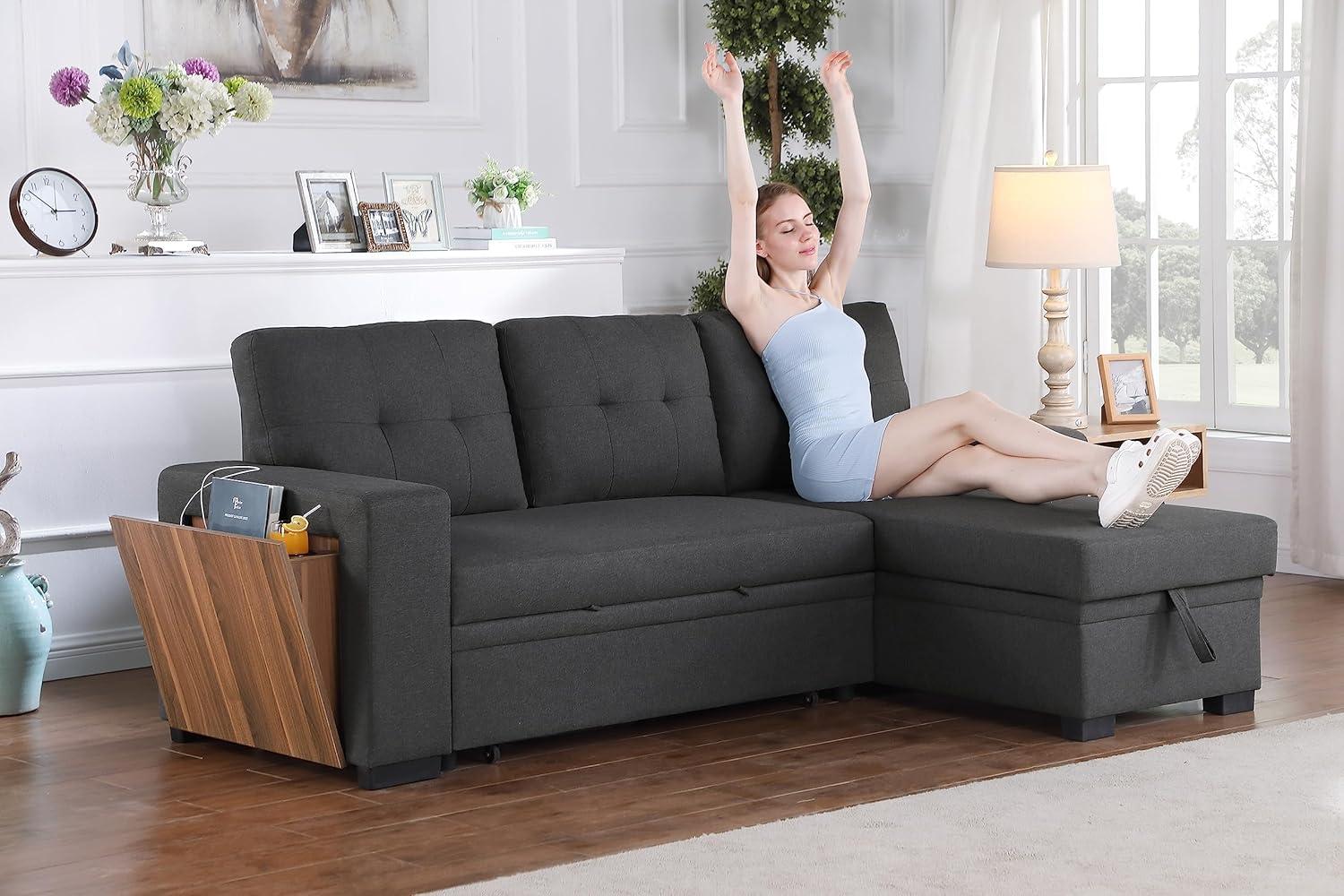 92 L Shape Sleeper Sofa With Storage Usb More Highlights