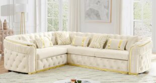 A Plush Velvet Chesterfield Sofa With Striking Gold Accents