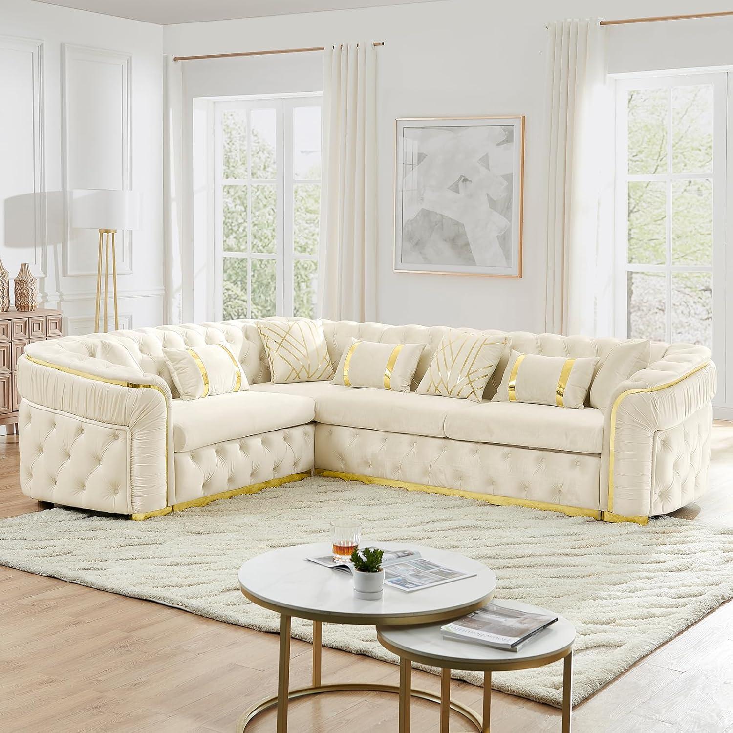 A Plush Velvet Chesterfield Sofa With Striking Gold Accents